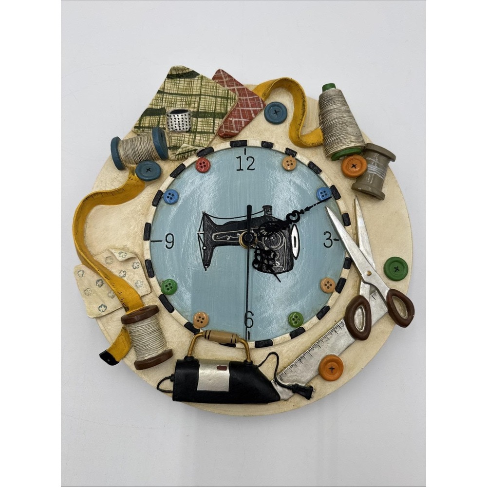 Vintage Collections Etc. Sewing Theme Hanging Wall Clock Colorful Quartz WORKS!